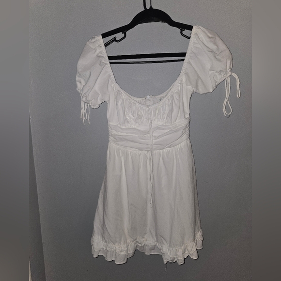 Hello Molly Elegant White Mini Dress Boho Cottagecore Ruffle Whimsical Flowy - Picture 2 of 5
